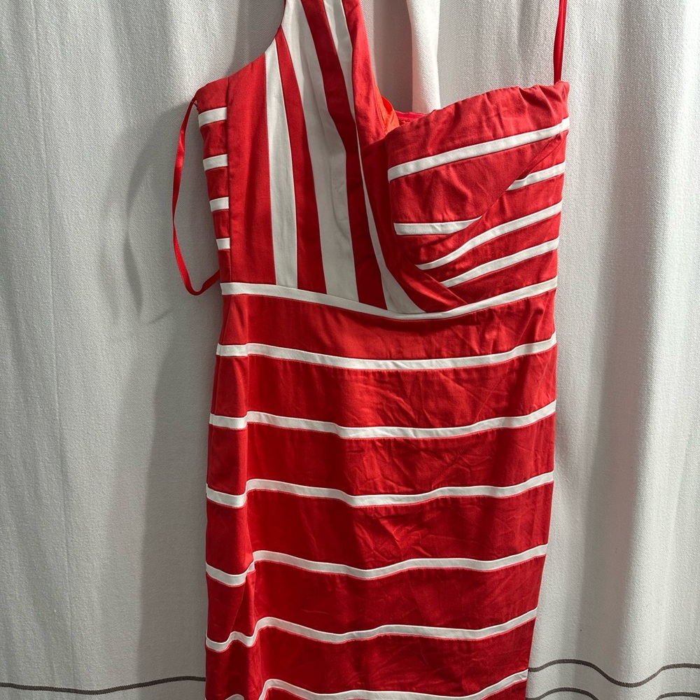 Salmon and White Striped One Shoulder Dress